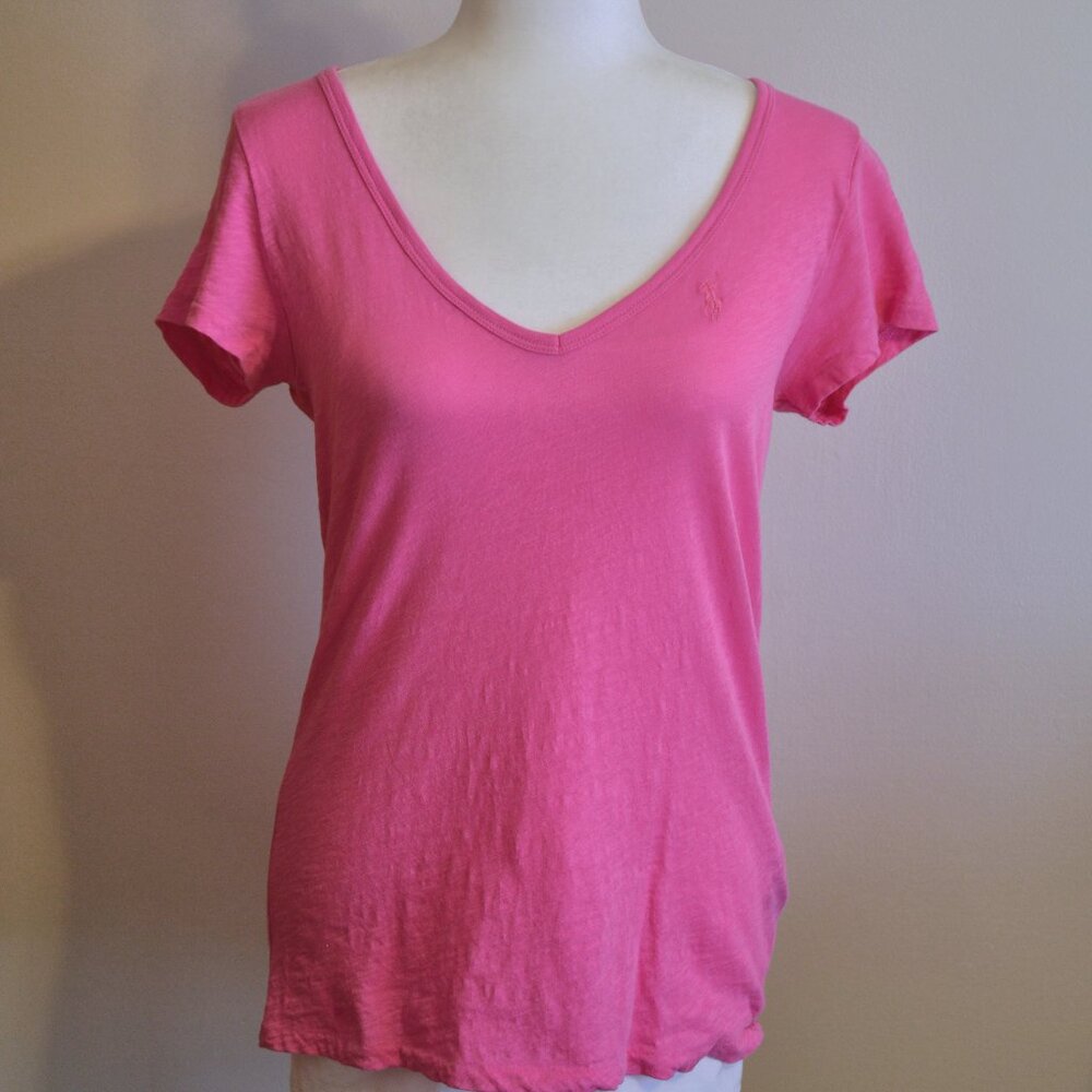 Vintage Ralph Lauren Sport Cotton Pink V-Neck T-Shirt - Size M